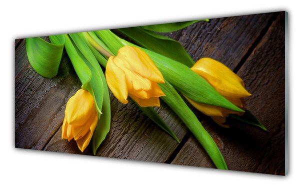 Tablou pe sticla Lalele Floral Galben Verde