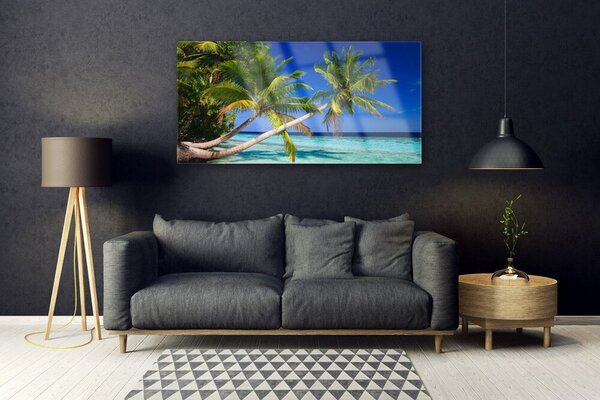 Tablou pe sticla Palm Tree Sea Peisaj Verde Albastru Maro