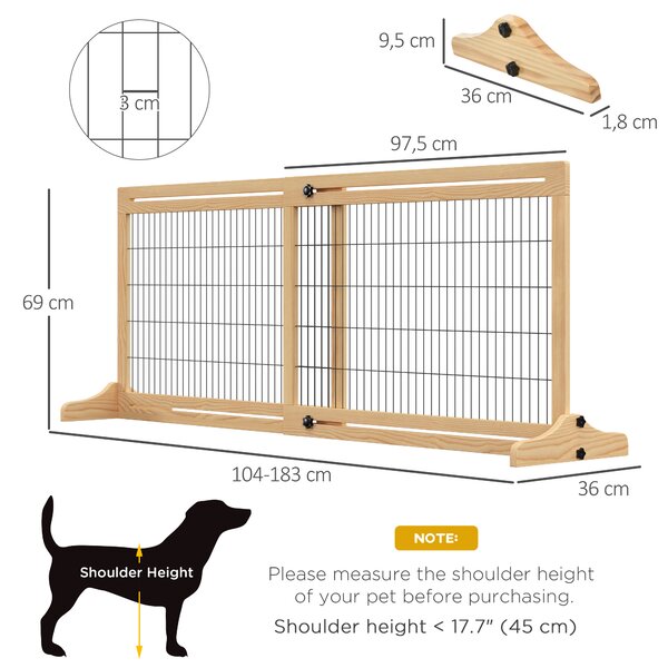 PawHut Poarta Extra Lata Independenta de 183x36x70cm pentru Animale de Companie, cu Lungime Reglabila, Bariere pentru Casa, Usa, Hol, Natur