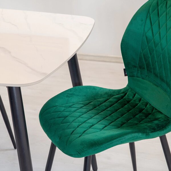 Set masa Viena alba cu 4 scaune Goteborg verde, DENVER, blat ceramica, picioare negre, 120x80 cm