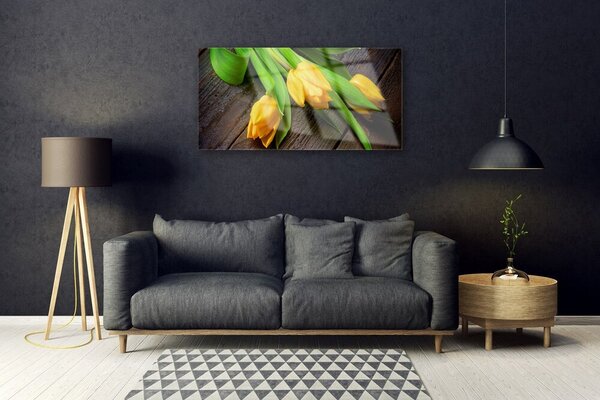 Tablou pe sticla Lalele Floral Galben Verde