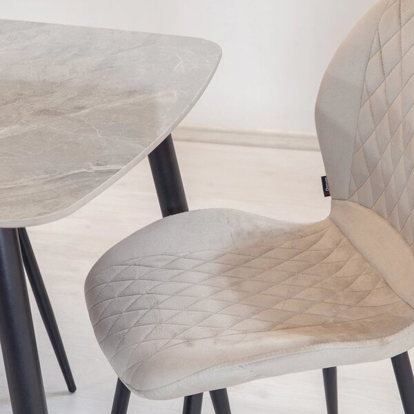 Set masa Viena gri cu 4 scaune Goteborg bej, DENVER, blat ceramica, picioare negre, 120x80 cm