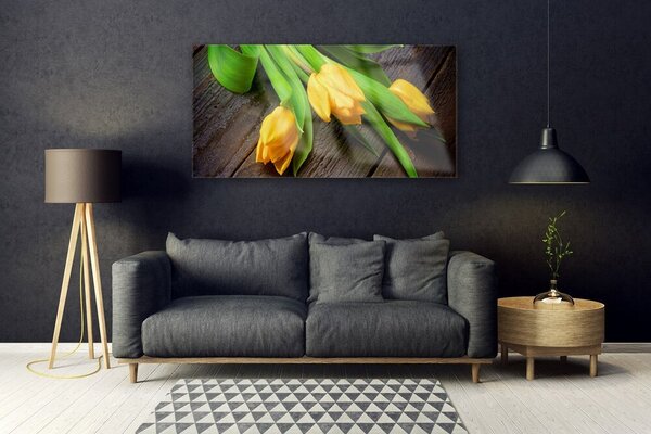 Tablou pe sticla Lalele Floral Galben Verde