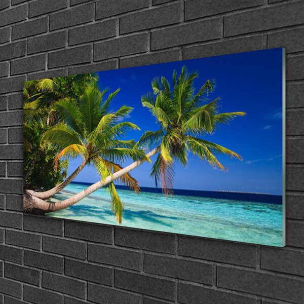 Tablou pe sticla Palm Tree Sea Peisaj Verde Albastru Maro