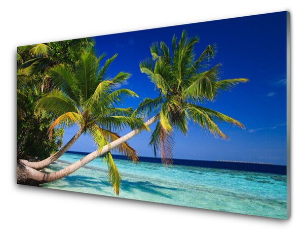 Panou sticla bucatarie Palm Tree Sea Peisaj Verde Albastru Maro
