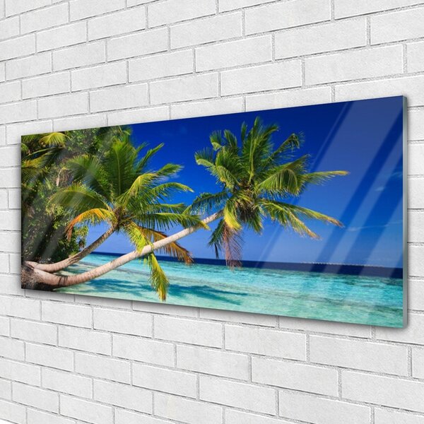 Tablou pe sticla Palm Tree Sea Peisaj Verde Albastru Maro