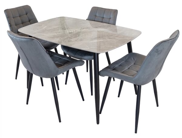 Set masa Viena gri cu 4 scaune Osaka gri, DENVER, blat ceramica, picioare negre, 120x80 cm