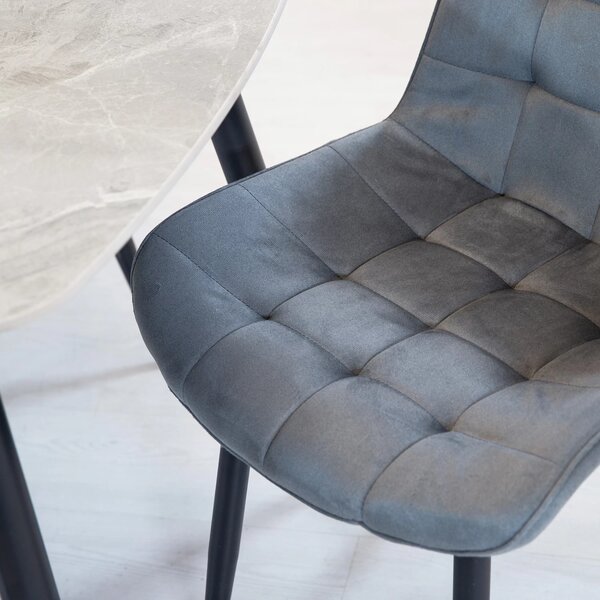 Set masa Viena gri cu 4 scaune Osaka gri, DENVER, blat ceramica, picioare negre, 120x80 cm