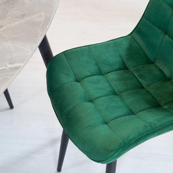 Set masa Viena gri cu 4 scaune Osaka verde, DENVER, blat ceramica, picioare negre, 120x80 cm