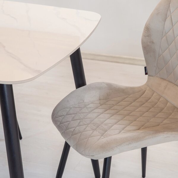 Set masa Viena alba cu 4 scaune Goteborg bej, DENVER, blat ceramica, picioare negre, 120x80 cm