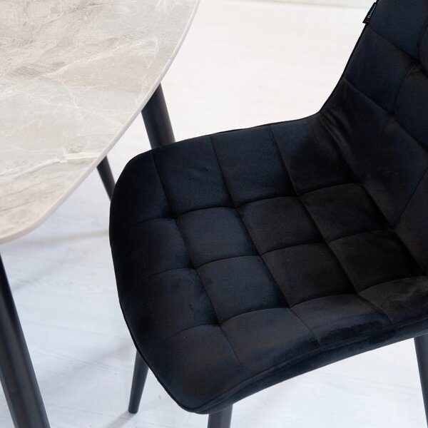 Set masa Viena gri cu 4 scaune Osaka negru, DENVER, blat ceramica, picioare negre, 120x80 cm