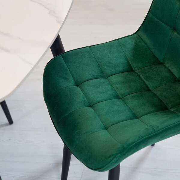 Set masa Viena alba cu 4 scaune Osaka verde, DENVER, blat ceramica, picioare negre, 120x80 cm