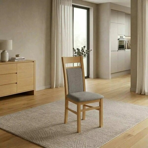 Scaun GERARD 2, gri/stejar honey, stofa clasica/lemn de fag, 44x55x97