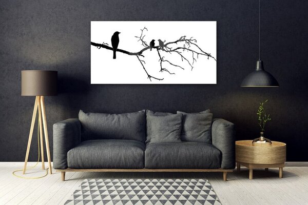 Tablou pe sticla Păsări Branch Art Negru