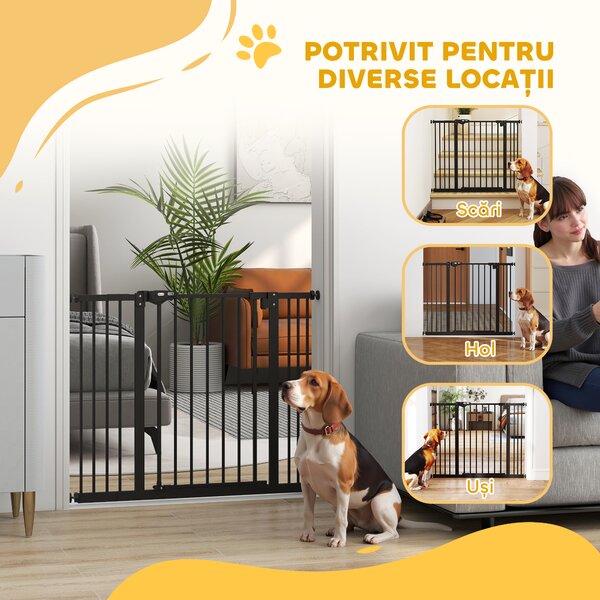 PawHut Poartă Extensibilă pentru Câini fără Șuruburi, Poartă de Siguranță Reglabilă cu 2 Extensii, 68x72 cm, Negru | Aosom Romania