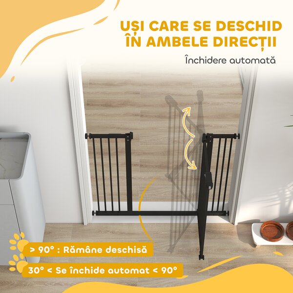 PawHut Poartă Extensibilă pentru Câini fără Șuruburi, Poartă de Siguranță Reglabilă cu 2 Extensii, 68x72 cm, Negru | Aosom Romania