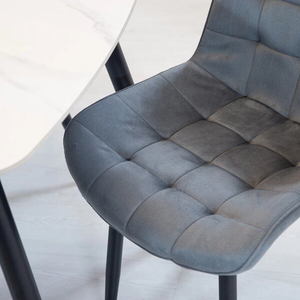 Set masa Viena alba cu 4 scaune Osaka gri, DENVER, blat ceramica, picioare negre, 120x80 cm