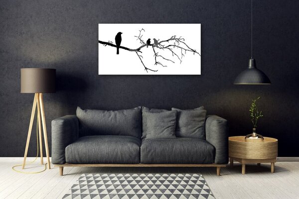 Tablou pe sticla Păsări Branch Art Negru