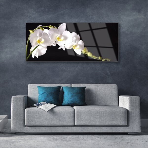 Tablou pe sticla Flori Floral alb