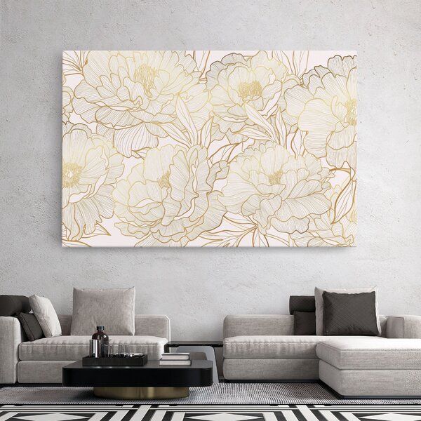 Tablou Canvas, 20x30cm, Dormitor si Living, Flori, Bujori, Golden Peony