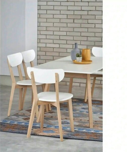 Scaun BUGGI, alb/stejar, lemn de fag, 45X50X81 CM