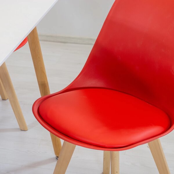 Set masa Koln alba cu 4 scaune Stockholm rosu, DENVER, blat MDF alb, forma patrata, 80x80x74 cm