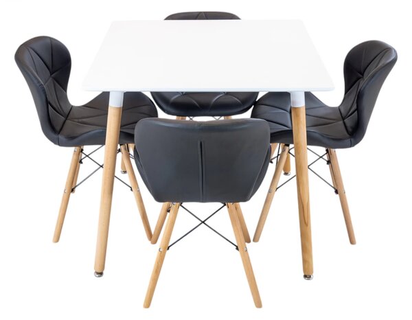 Set masa Koln alba cu 4 scaune Oslo negru, DENVER, blat MDF alb, forma patrata, 80x80x74 cm