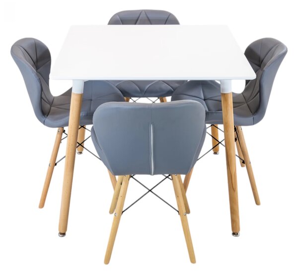 Set masa Koln alba cu 4 scaune Oslo gri, DENVER, blat MDF alb, forma patrata, 80x80x74 cm