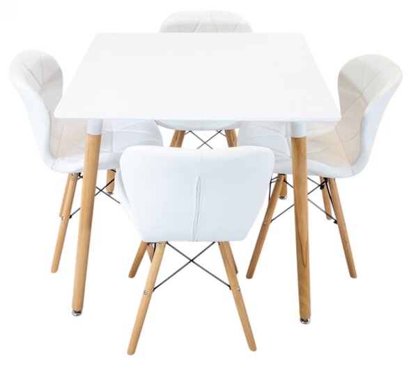Set masa Koln alba cu 4 scaune Oslo alb, DENVER, blat MDF alb, forma patrata, 80x80x74 cm