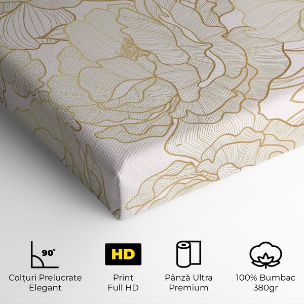Tablou Canvas, 20x30cm, Dormitor si Living, Flori, Bujori, Golden Peony