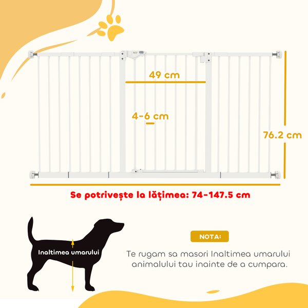 PawHut Porțiță pentru Câini și Animale de Companie cu 3 Extensii, Lățime Reglabilă, 74-147.5x76.2 cm, Alb | Aosom Romania