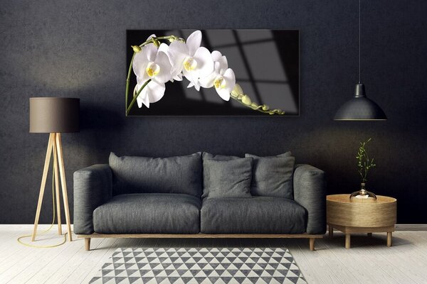 Tablou pe sticla Flori Floral alb