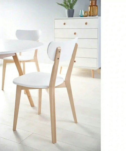 Scaun BUGGI, alb/stejar, lemn de fag, 45X50X81 CM