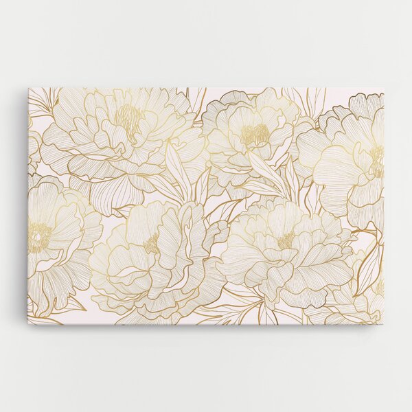 Tablou Canvas, 20x30cm, Dormitor si Living, Flori, Bujori, Golden Peony