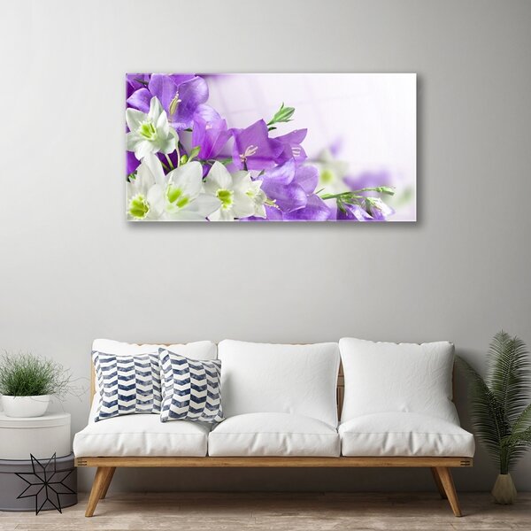 Tablou pe sticla Flori Floral Alb Verde Roz