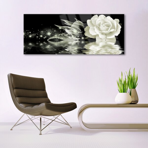 Tablou pe sticla Rose Floral Alb Negru