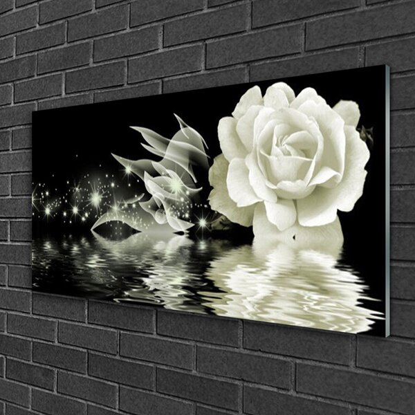 Tablou pe sticla Rose Floral Alb Negru