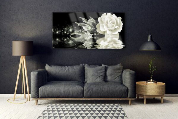 Tablou pe sticla Rose Floral Alb Negru