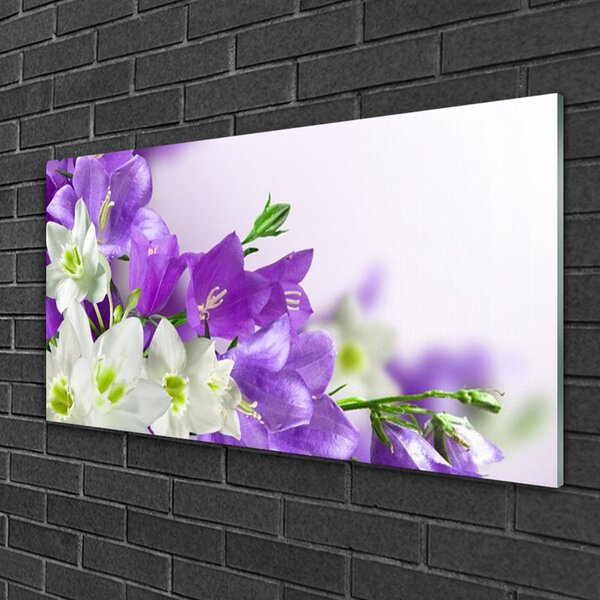Tablou pe sticla Flori Floral Alb Verde Roz