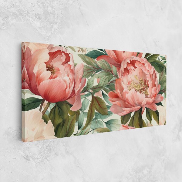Tablou Canvas, 40x80cm, Dormitor si Living, Flori, Bujori, Light Red Peony