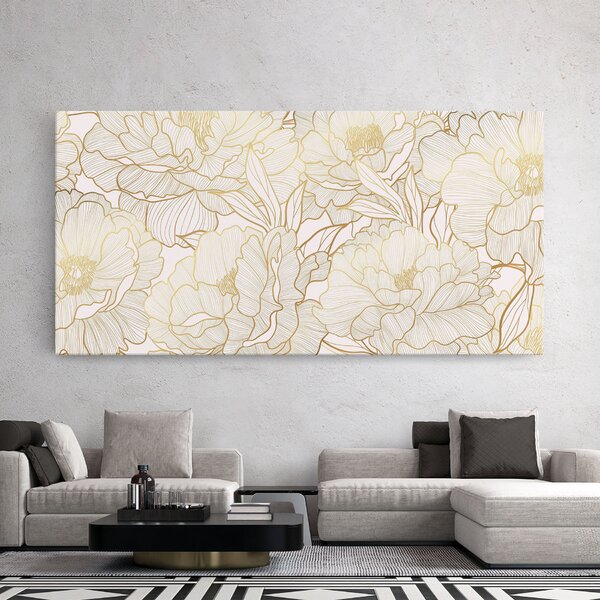 Tablou Canvas, 40x80cm, Dormitor si Living, Flori, Bujori, Golden Peony