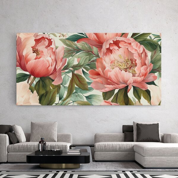 Tablou Canvas, 40x80cm, Dormitor si Living, Flori, Bujori, Light Red Peony