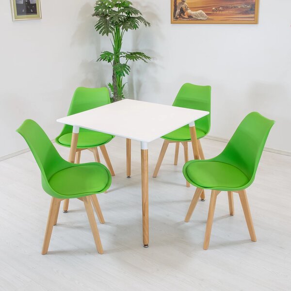 Set masa Koln alba cu 4 scaune Stockholm verde, DENVER, blat MDF alb, forma patrata, 80x80x74 cm