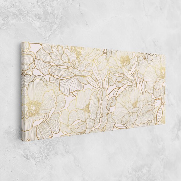 Tablou Canvas, 40x80cm, Dormitor si Living, Flori, Bujori, Golden Peony