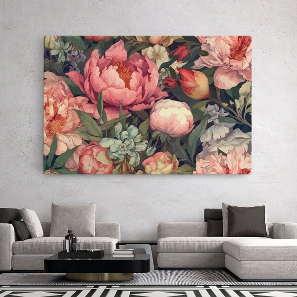 Tablou Canvas, 20x30cm, Dormitor si Living, Flori, Bujori, Pretty Artistic Peony