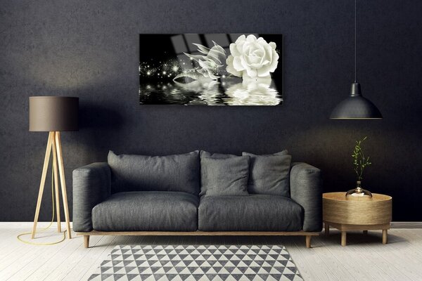 Tablou pe sticla Rose Floral Alb Negru