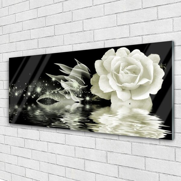 Tablou pe sticla Rose Floral Alb Negru
