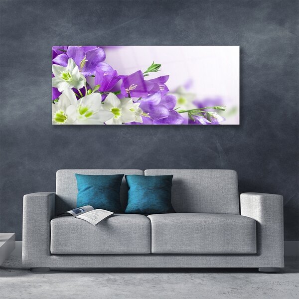 Tablou pe sticla Flori Floral Alb Verde Roz