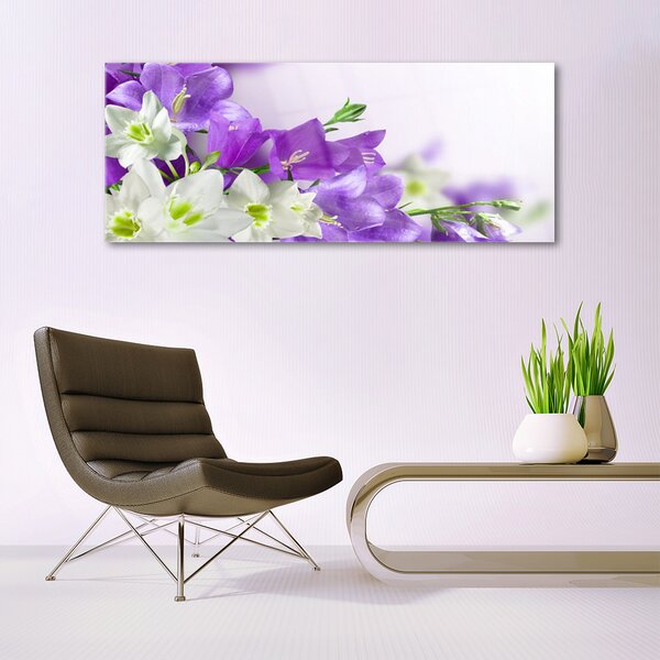Tablou pe sticla Flori Floral Alb Verde Roz