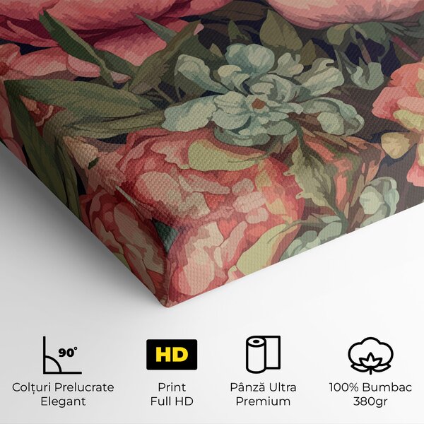 Tablou Canvas, 20x30cm, Dormitor si Living, Flori, Bujori, Pretty Artistic Peony